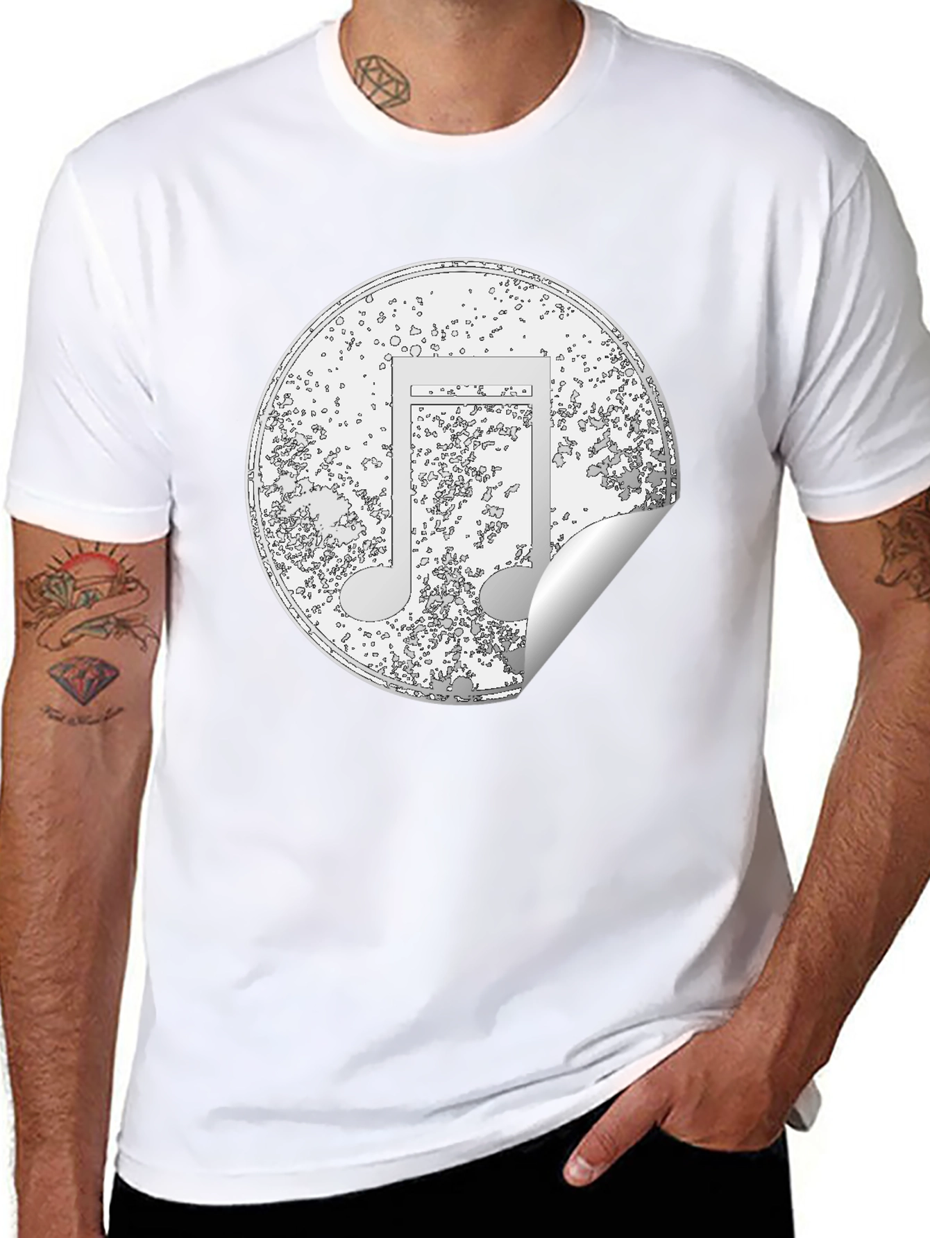 Music Note Sticker Style Black T-Shirt