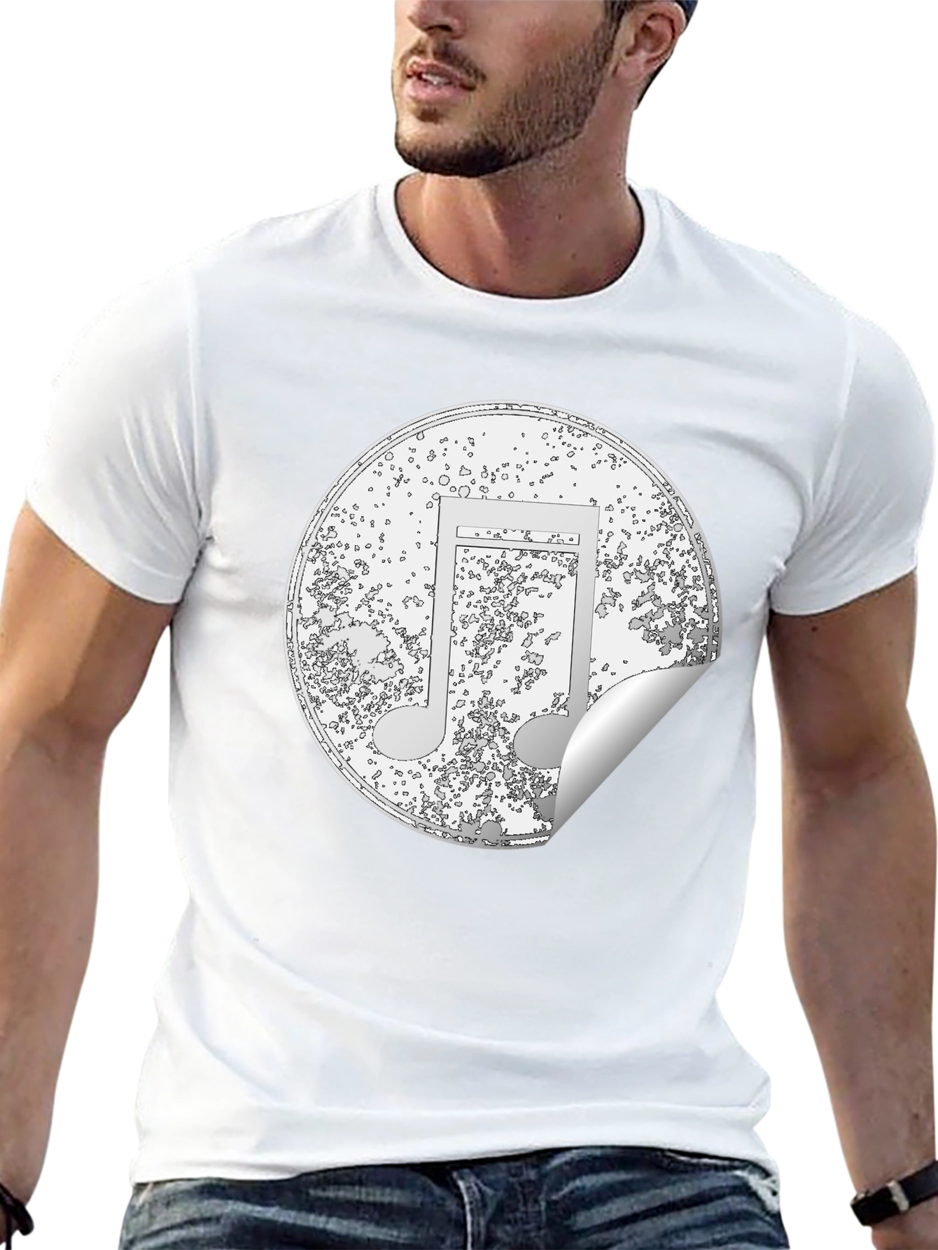Music Note Sticker Style Black T-Shirt