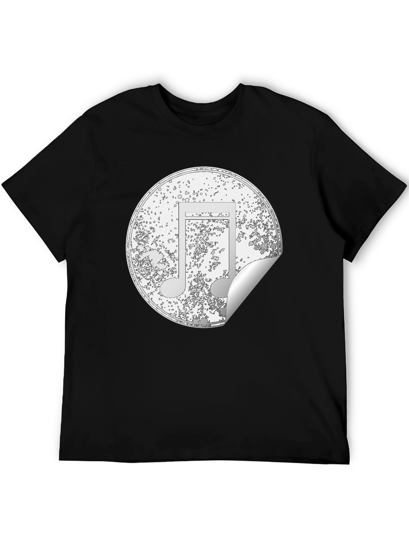 Music Note Sticker Style Black T-Shirt