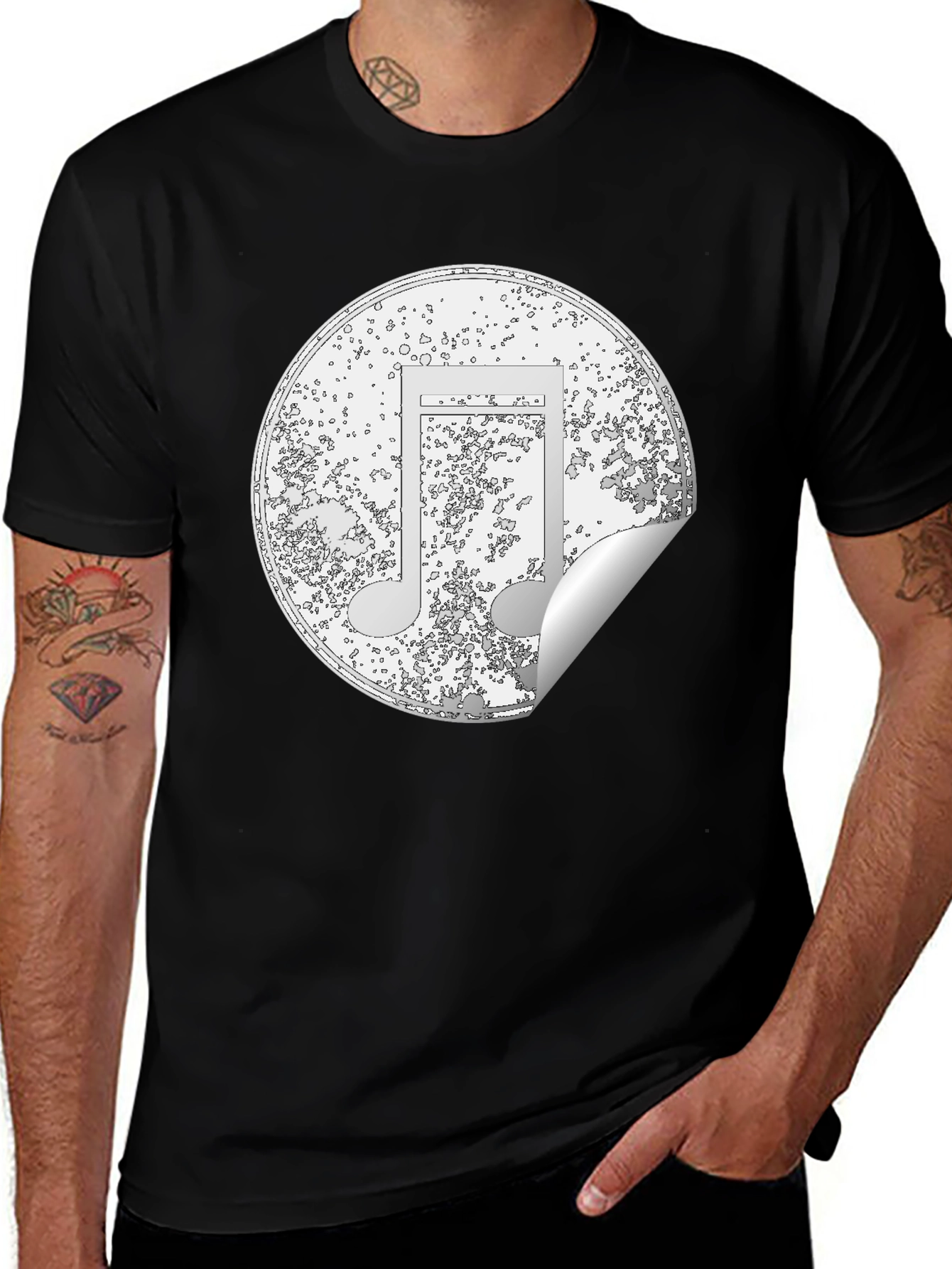 Music Note Sticker Style Black T-Shirt