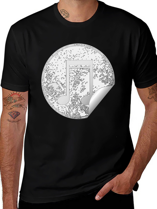 Music Note Sticker Style Black T-Shirt