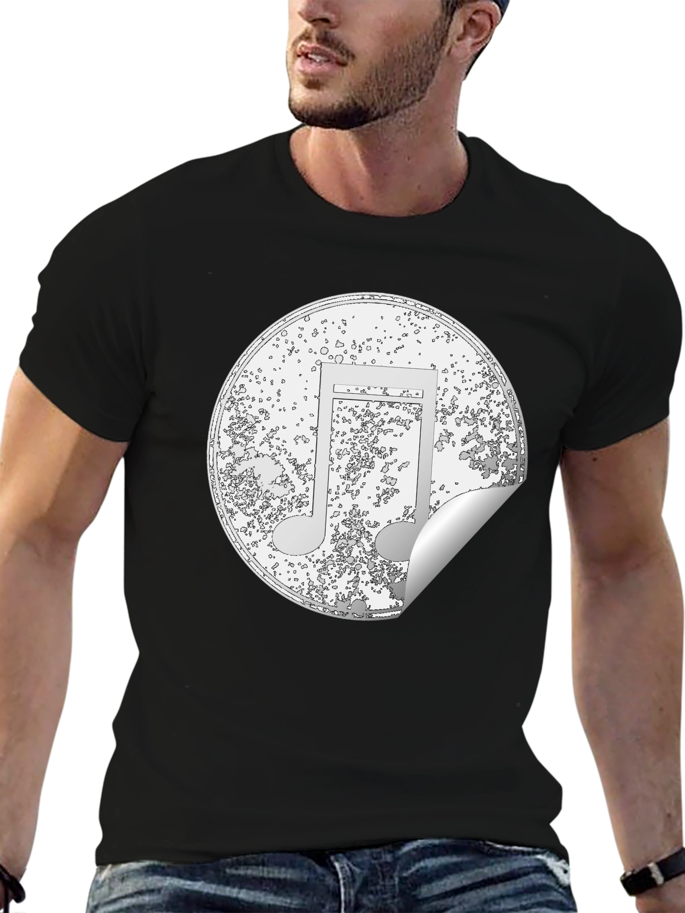 Music Note Sticker Style Black T-Shirt