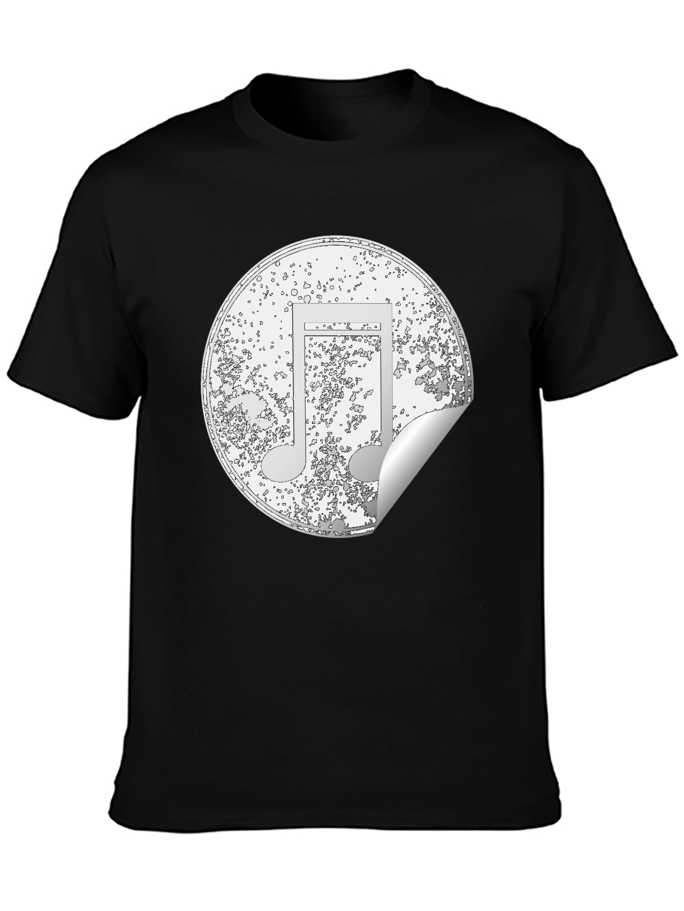 Music Note Sticker Style Black T-Shirt