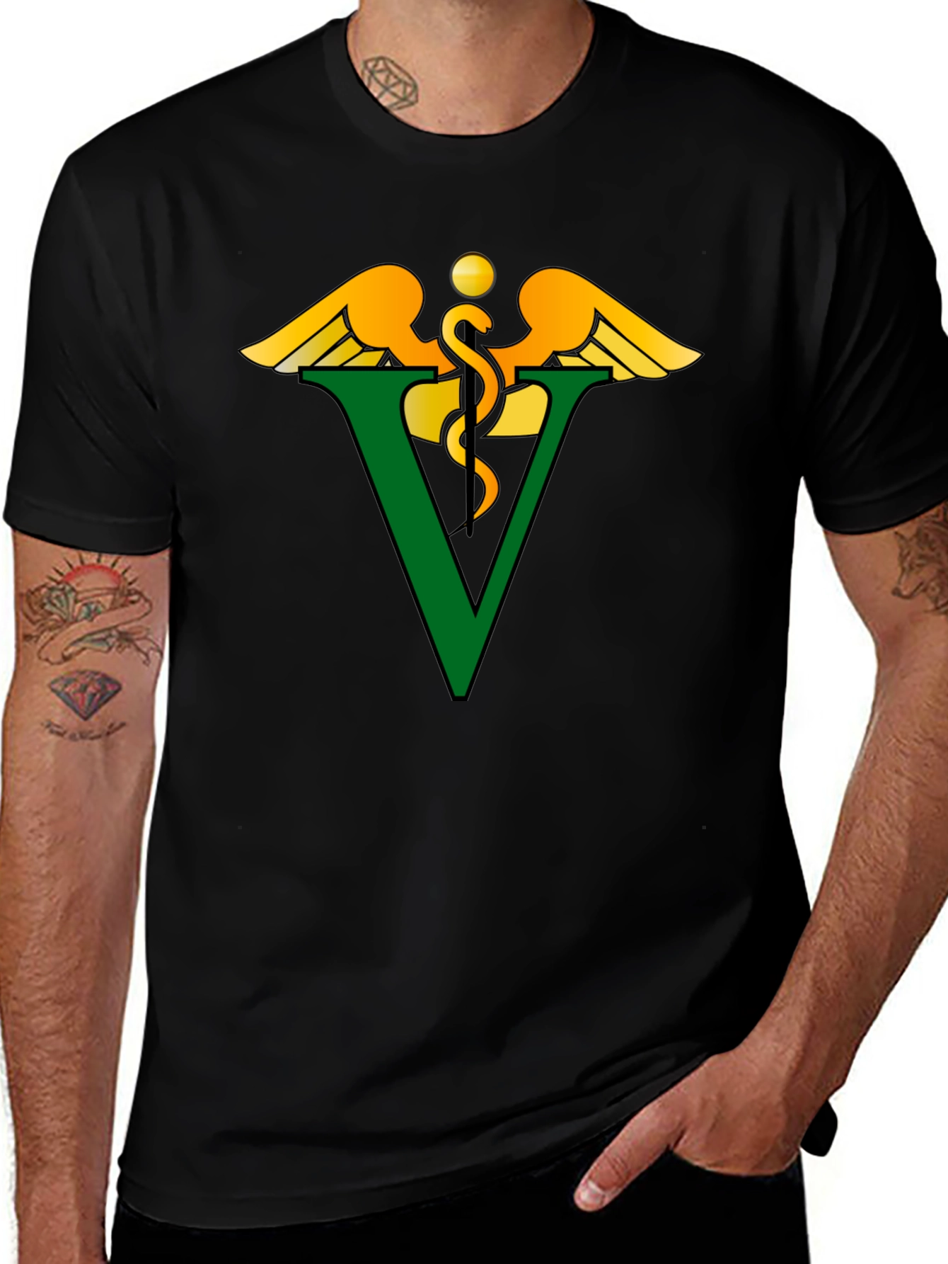 Veterinary Caduceus Symbol Black T-Shirt