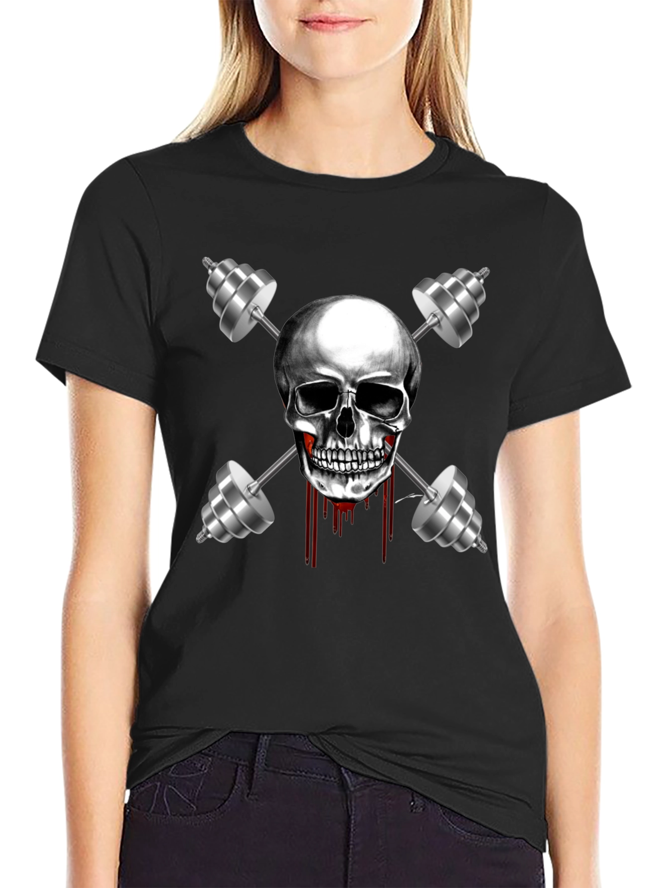 Skull & Dumbbell Graphic Tee - Gym Motivation