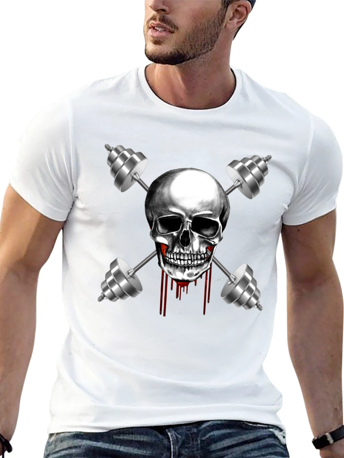 Skull & Dumbbell Graphic Tee - Gym Motivation