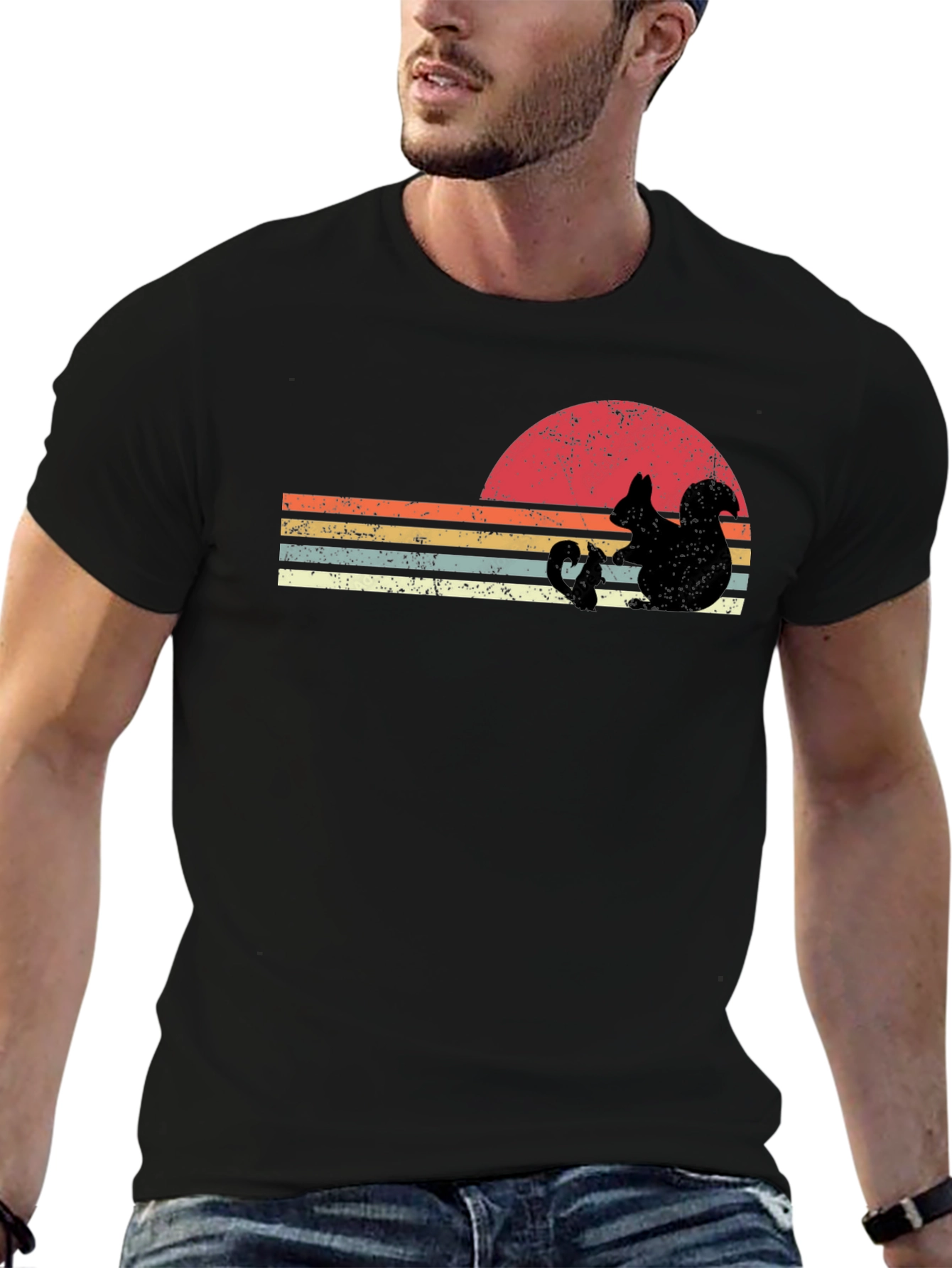 Retro Squirrel Sunset Graphic T-Shirt