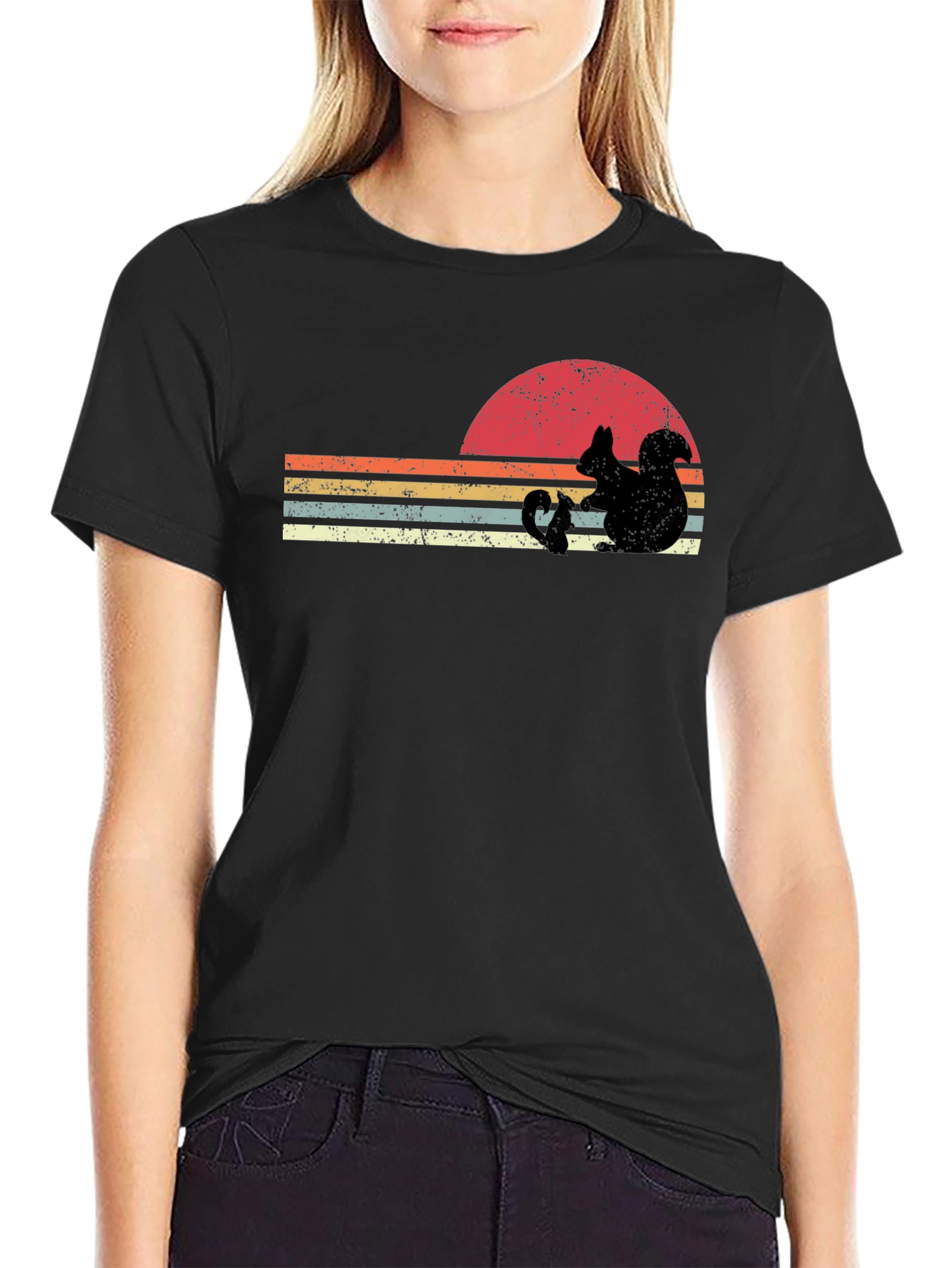 Retro Squirrel Sunset Graphic T-Shirt