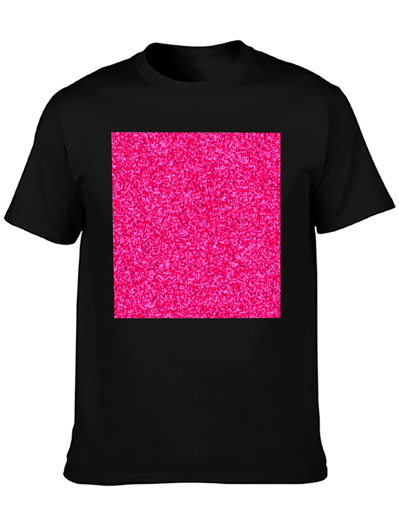 Bold Pink Glitter Graphic Black T-Shirt