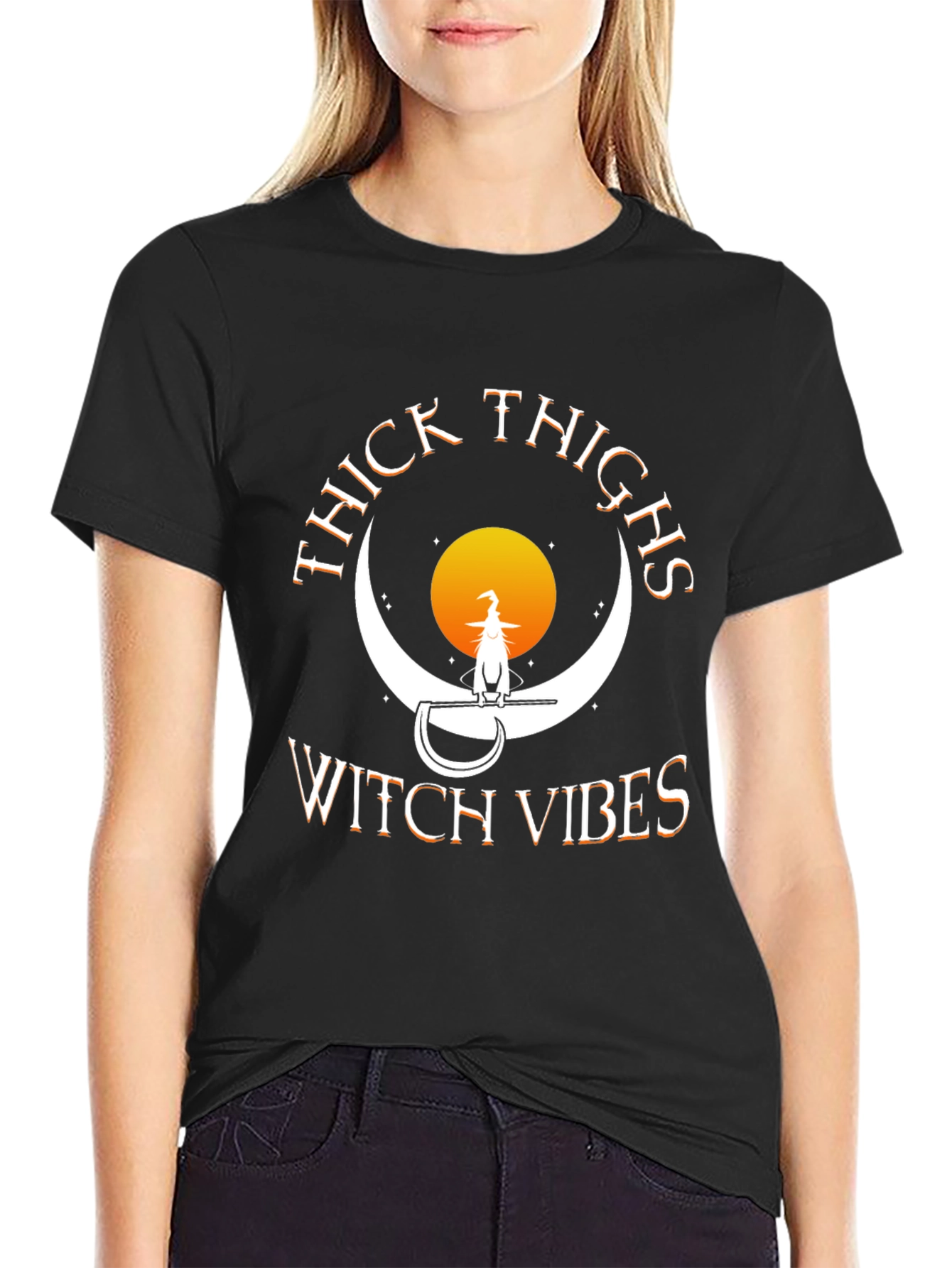 Thick Thighs Witch Vibes Halloween Tee