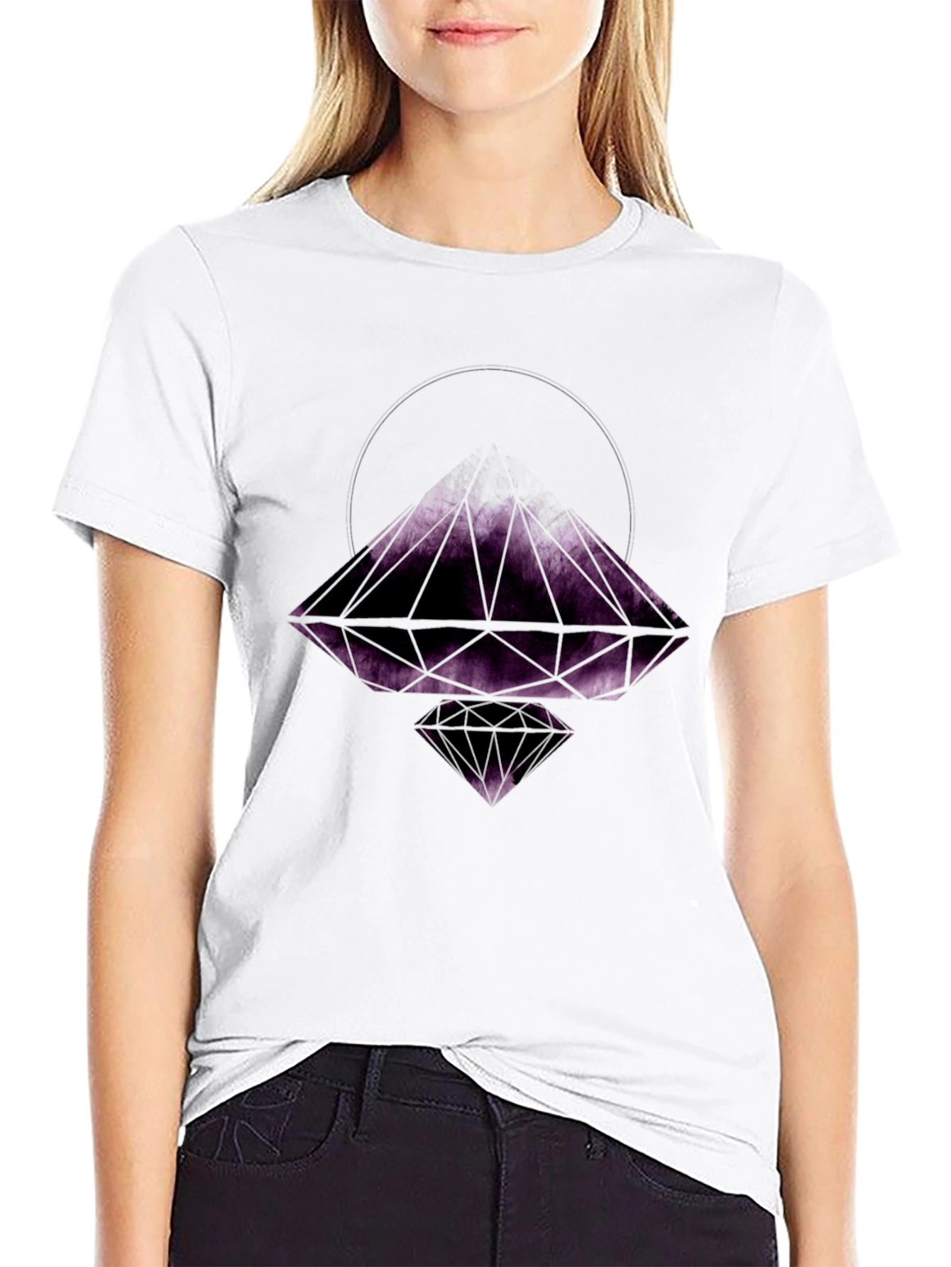 Geometric Diamond Graphic Tee - Black