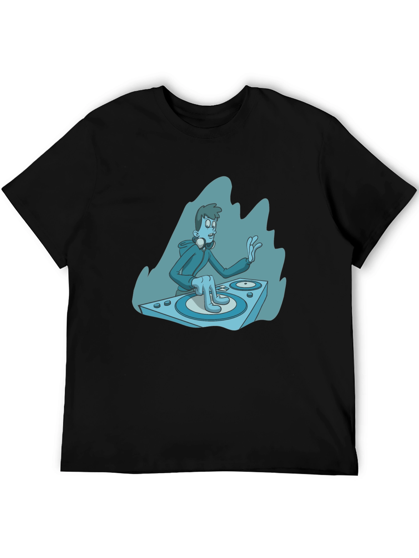 DJ Cartoon Graphic Tee - Black Cotton Blend