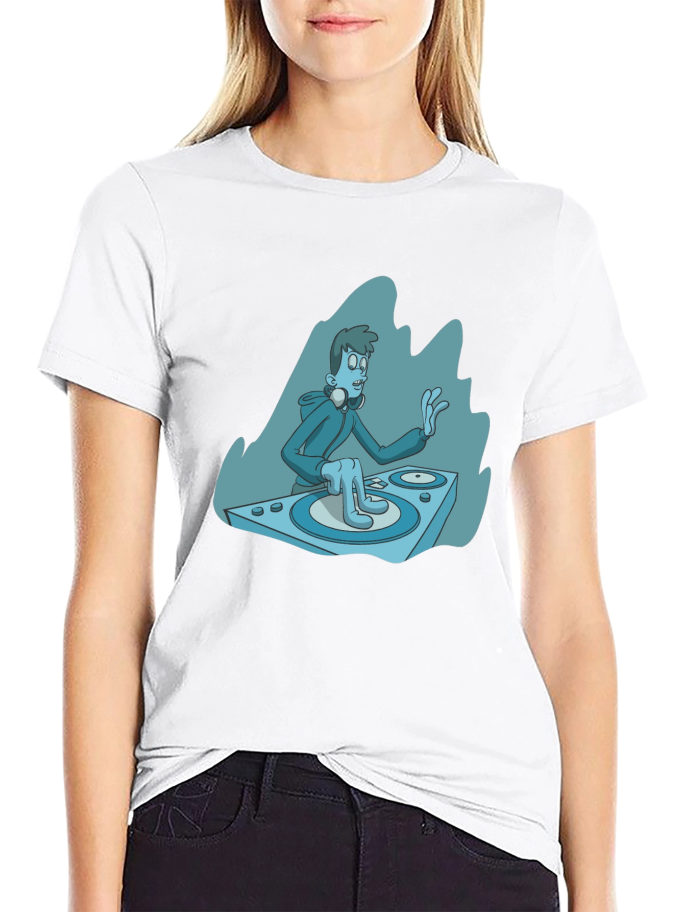 DJ Cartoon Graphic Tee - Black Cotton Blend