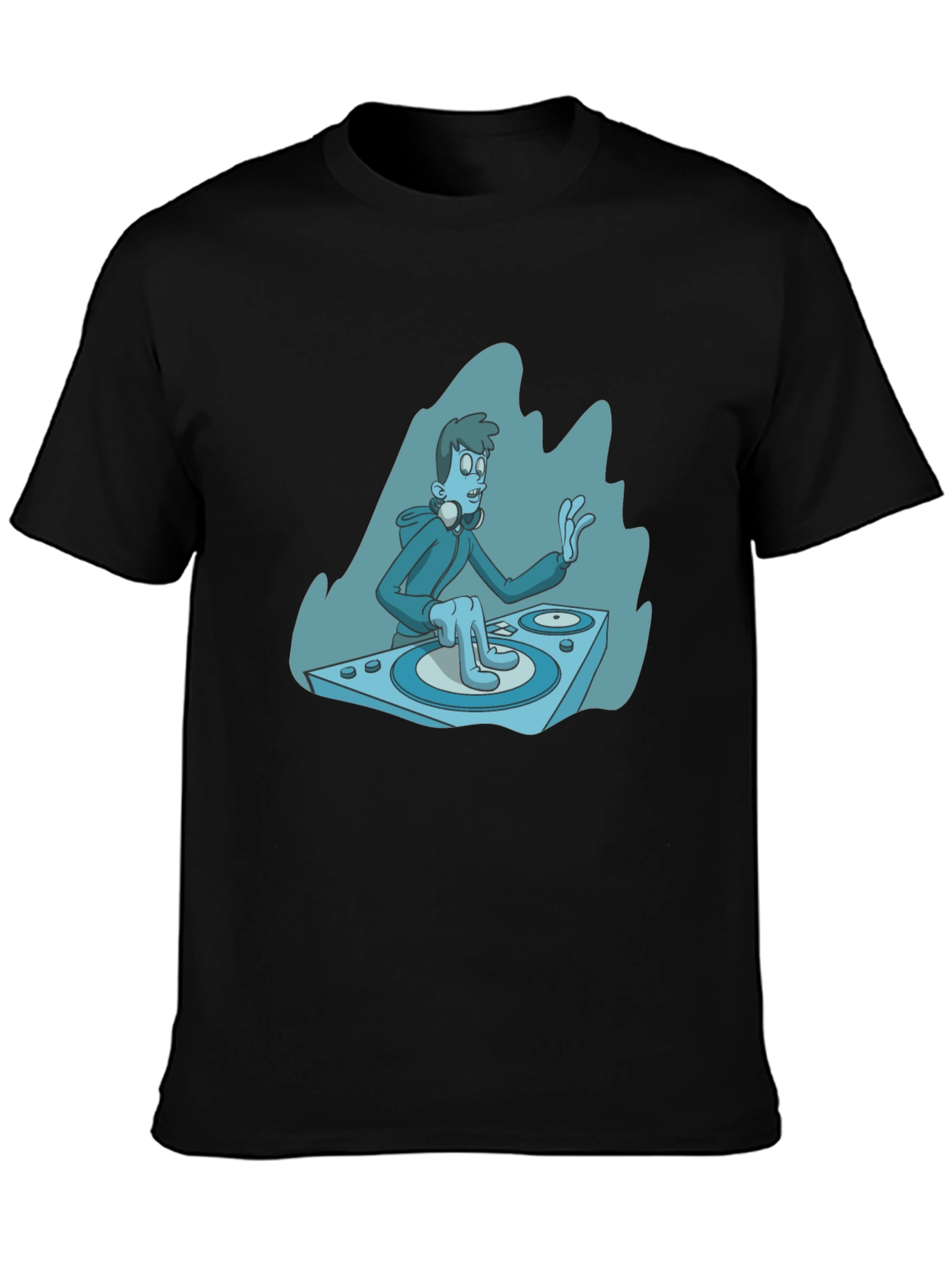 DJ Cartoon Graphic Tee - Black Cotton Blend