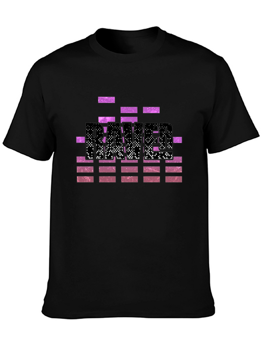 Retro Rave T-Shirt - Black with Purple Pixel Design