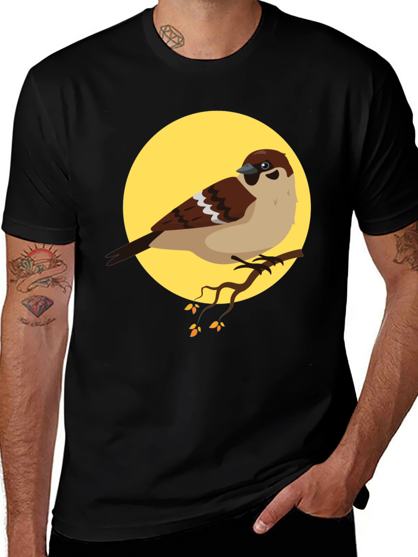 Sparrow Graphic Tee - Nature Lovers Black T-Shirt