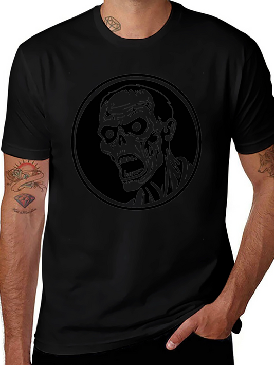 Zombie Head Graphic Print Mens Black T-Shirt