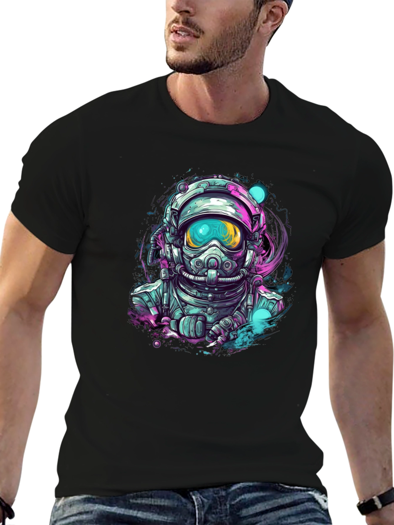 Astronaut Graphic Black T-Shirt - Space Explorer Tee