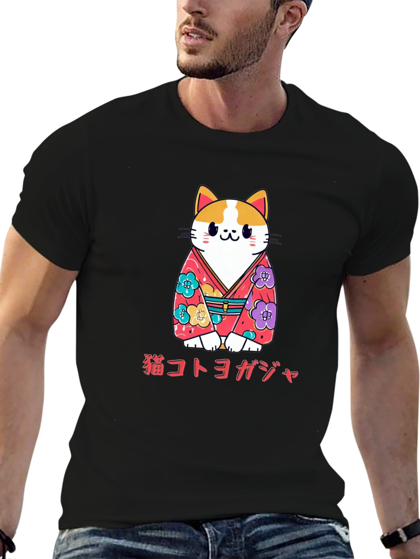 Cat Kimono T-Shirt Japanese Style