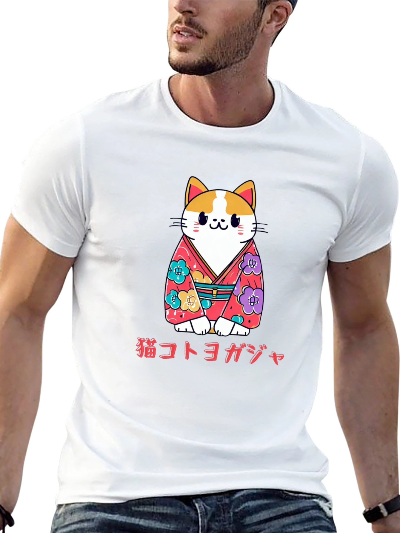 Cat Kimono T-Shirt Japanese Style