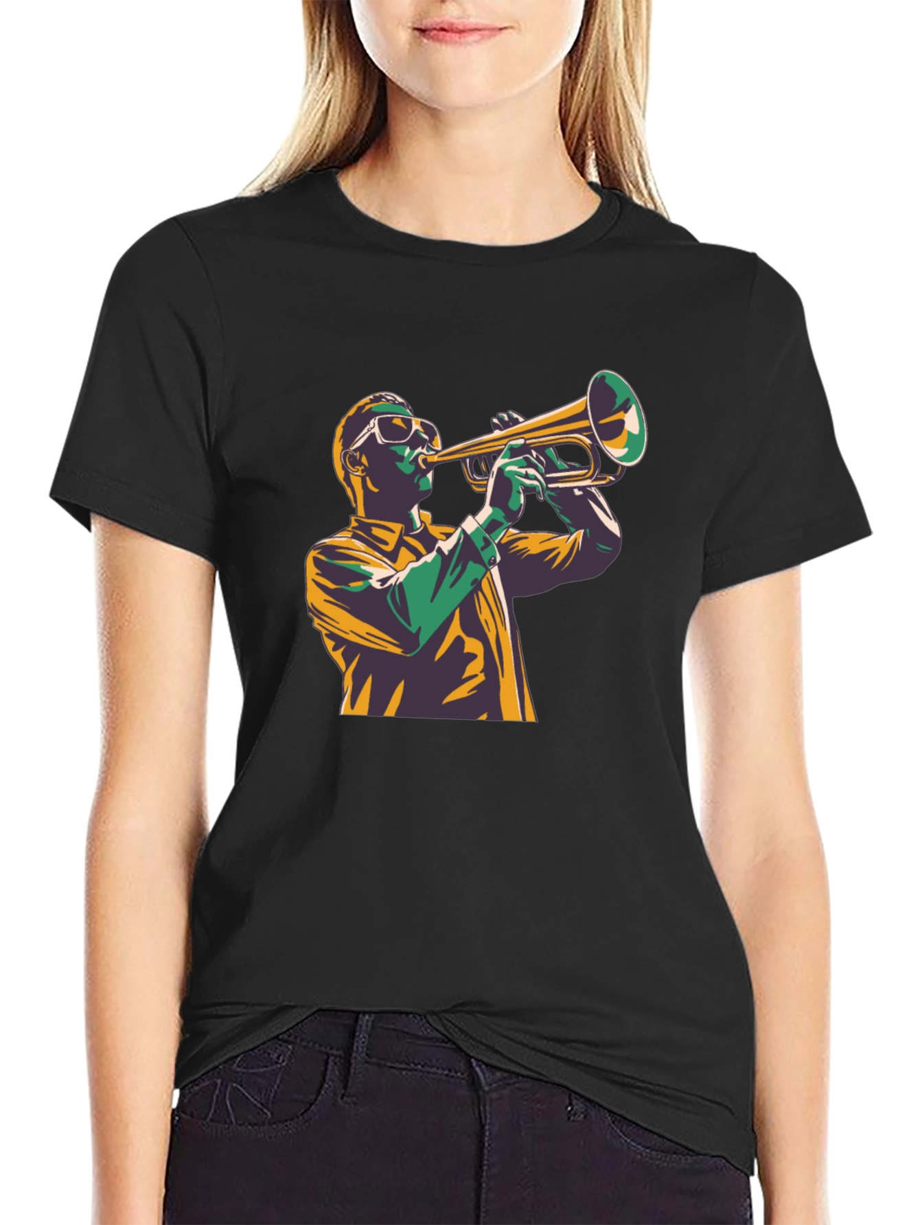 Trumpet Player Graphic Tee - Stylish Black Cotton Shirt