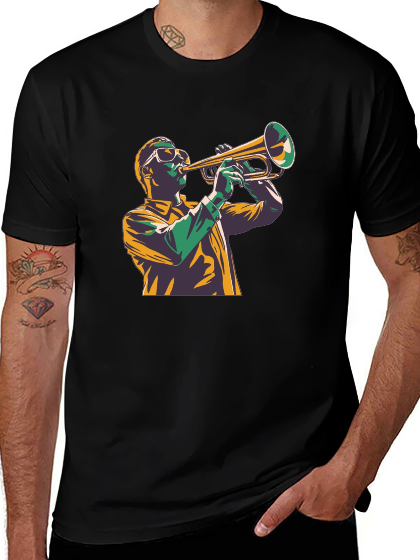 Trumpet Player Graphic Tee - Stylish Black Cotton Shirt