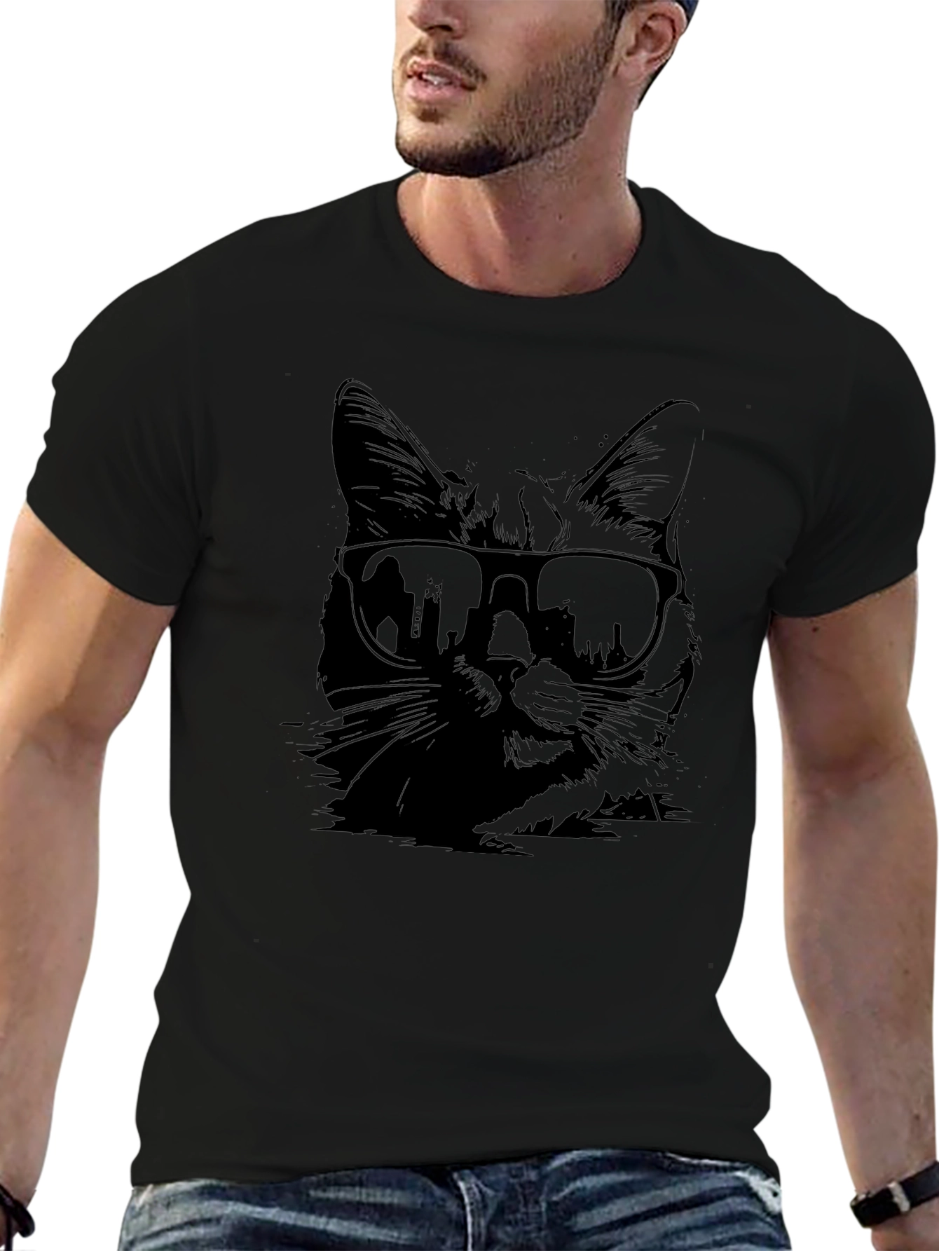 Cool Cat in Shades Graphic T-Shirt - Black