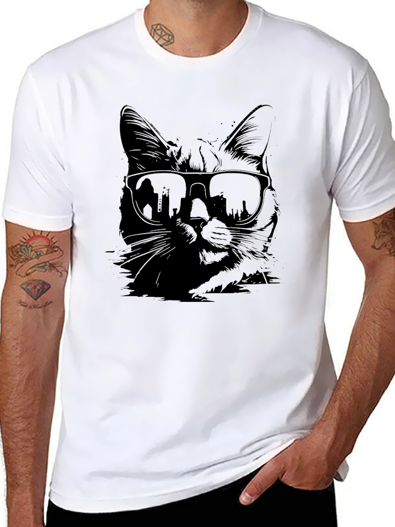 Cool Cat in Shades Graphic T-Shirt - Black