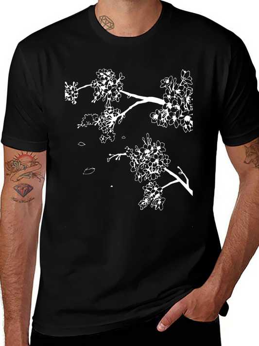 Black Blossom Tee - Minimalist Floral Design