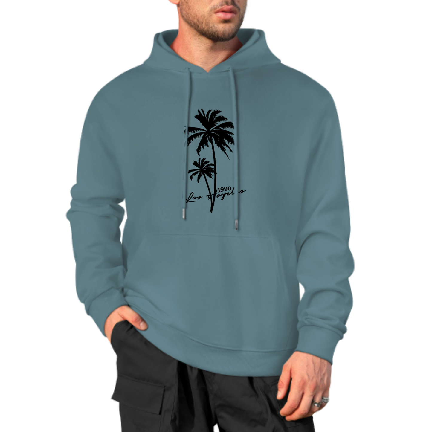 Palm Tree Graphic Hoodie, Summer Vibes Sweatshirt, Stylish Black Hoodie for Beach Lovers, Casual & Trendy Streetwear, Unisex Fashion Hoodie
