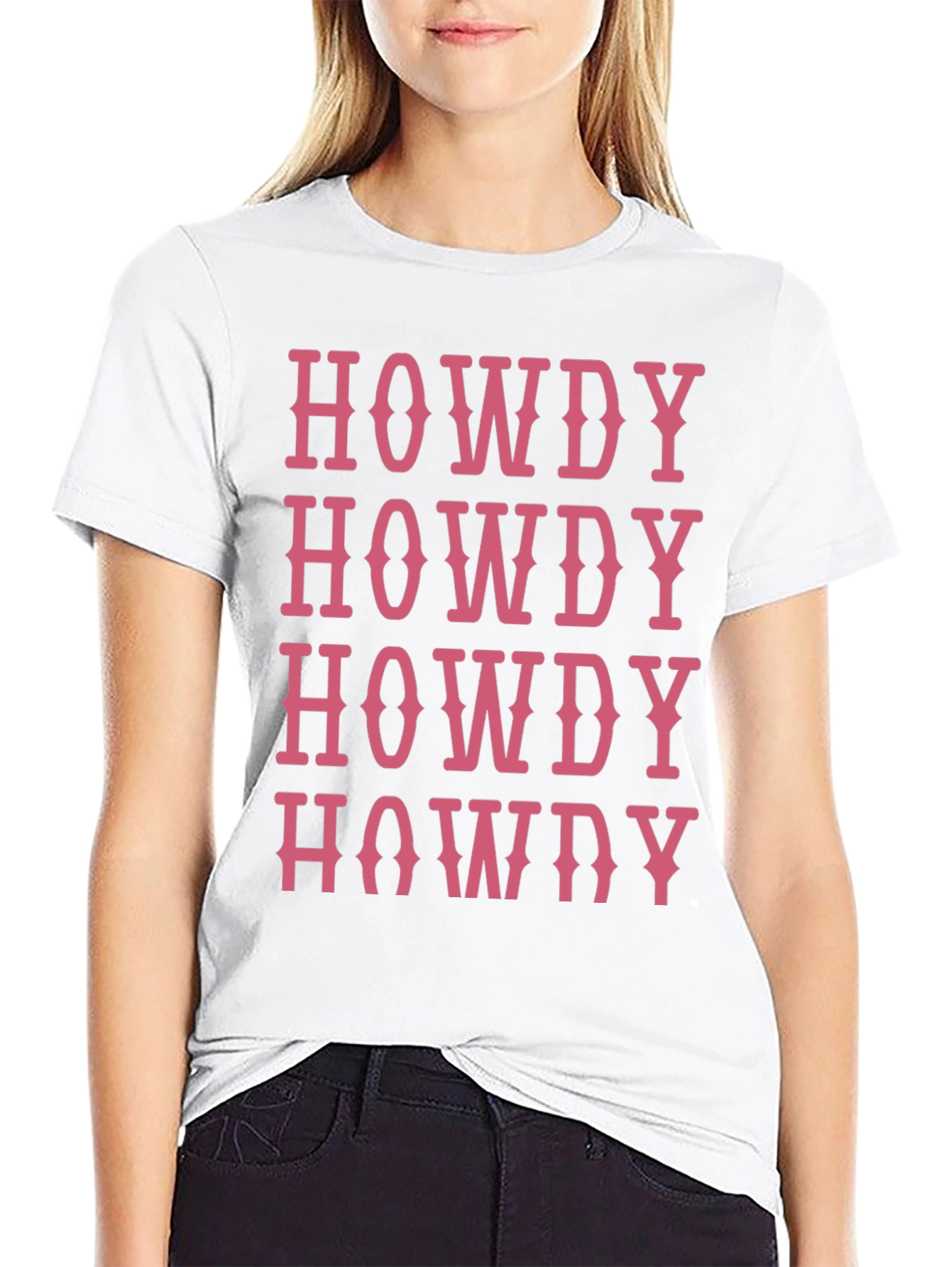 Howdy T-Shirt - Western Style Pink Lettering Casual Wear