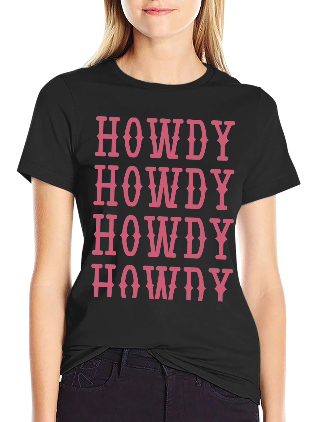 Howdy T-Shirt - Western Style Pink Lettering Casual Wear