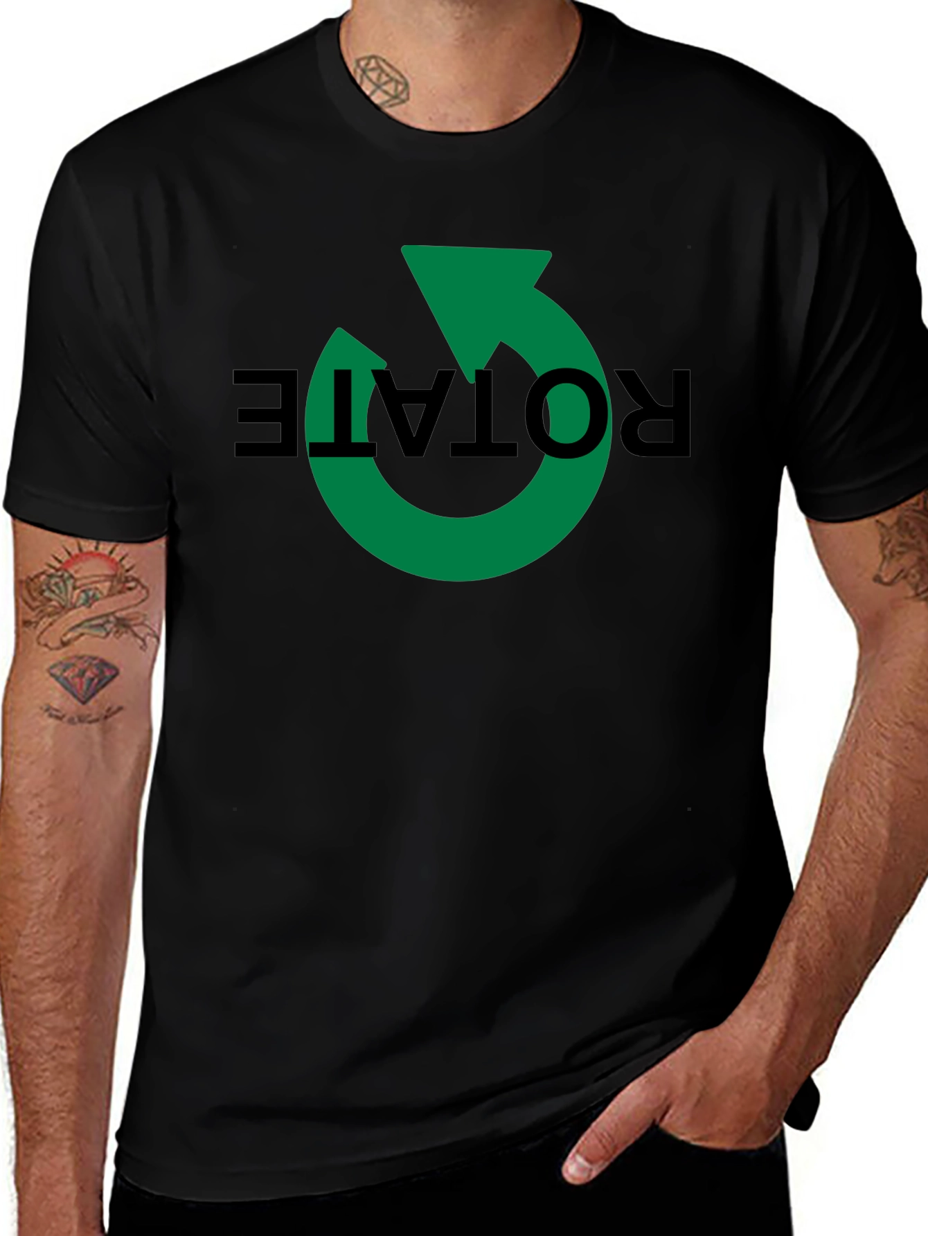 Rotate Graphic Tee - Modern Black Cotton Shirt