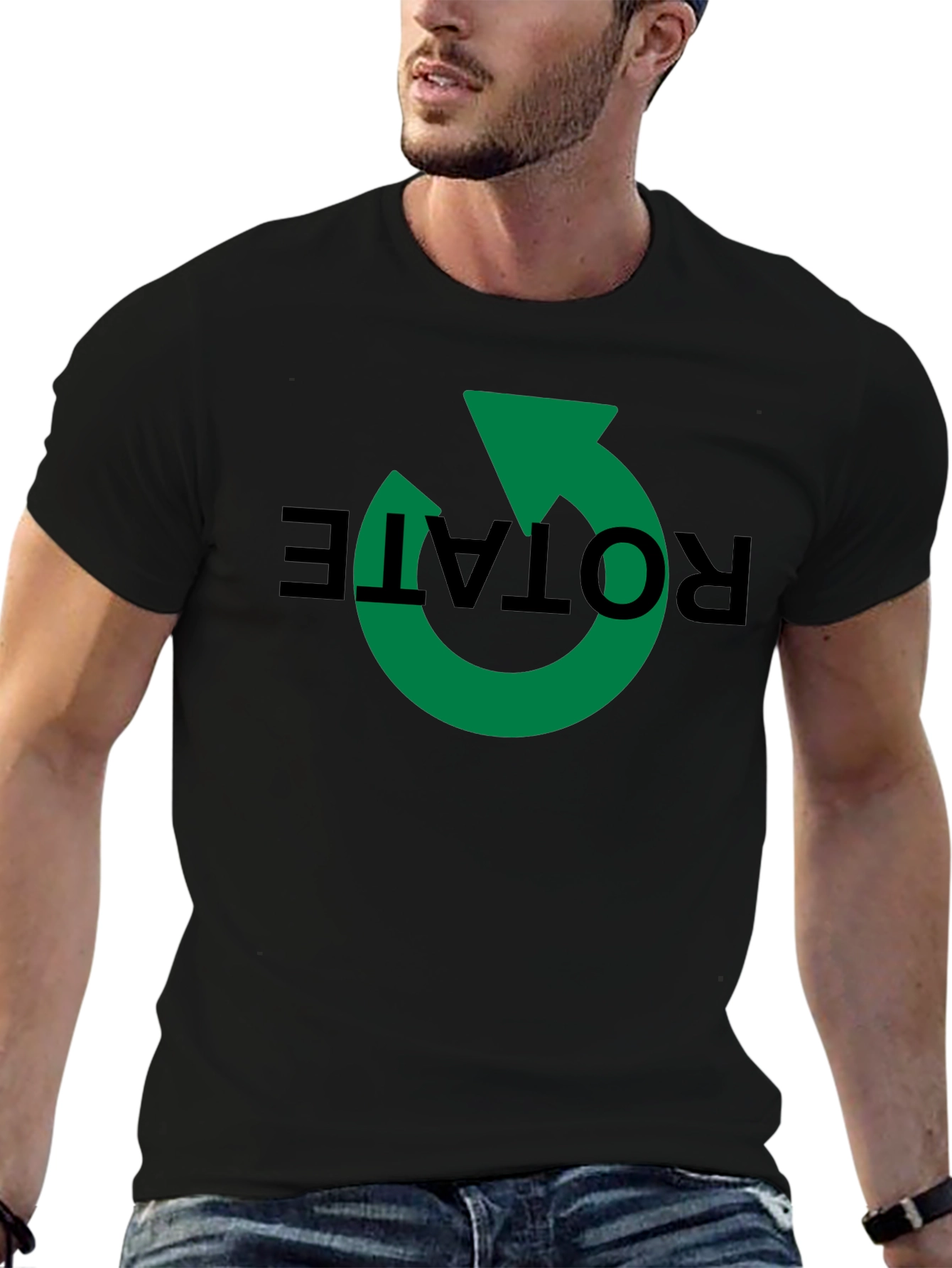 Rotate Graphic Tee - Modern Black Cotton Shirt