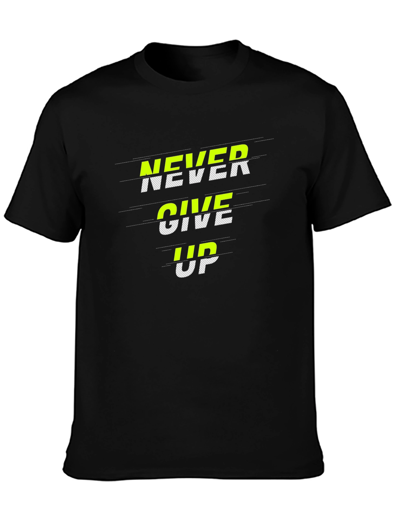 Never Give Up Graphic Print Black T-Shirt