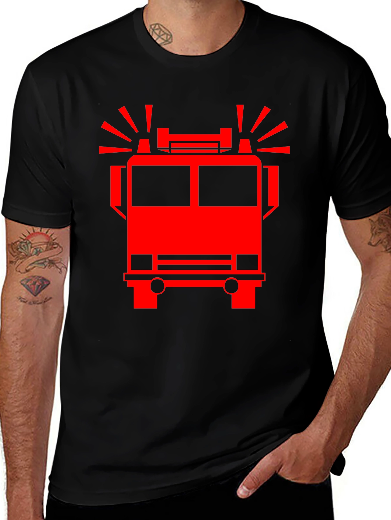 Firetruck Graphic Tee - Black Cotton T-Shirt