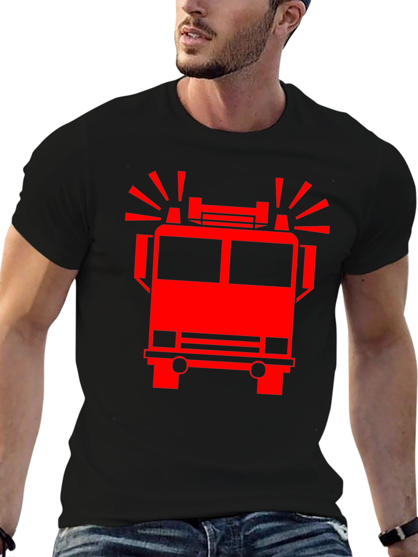 Firetruck Graphic Tee - Black Cotton T-Shirt