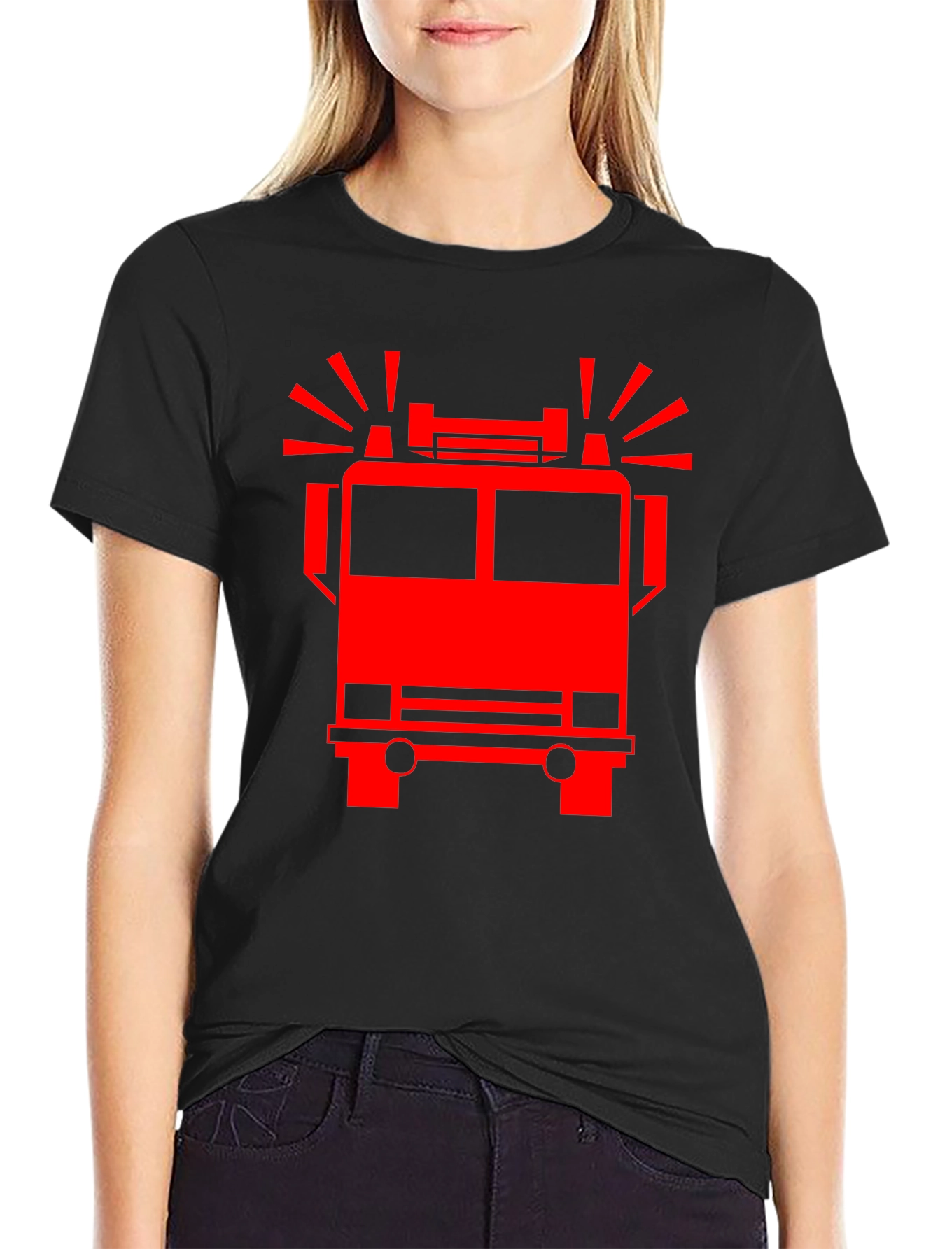Firetruck Graphic Tee - Black Cotton T-Shirt