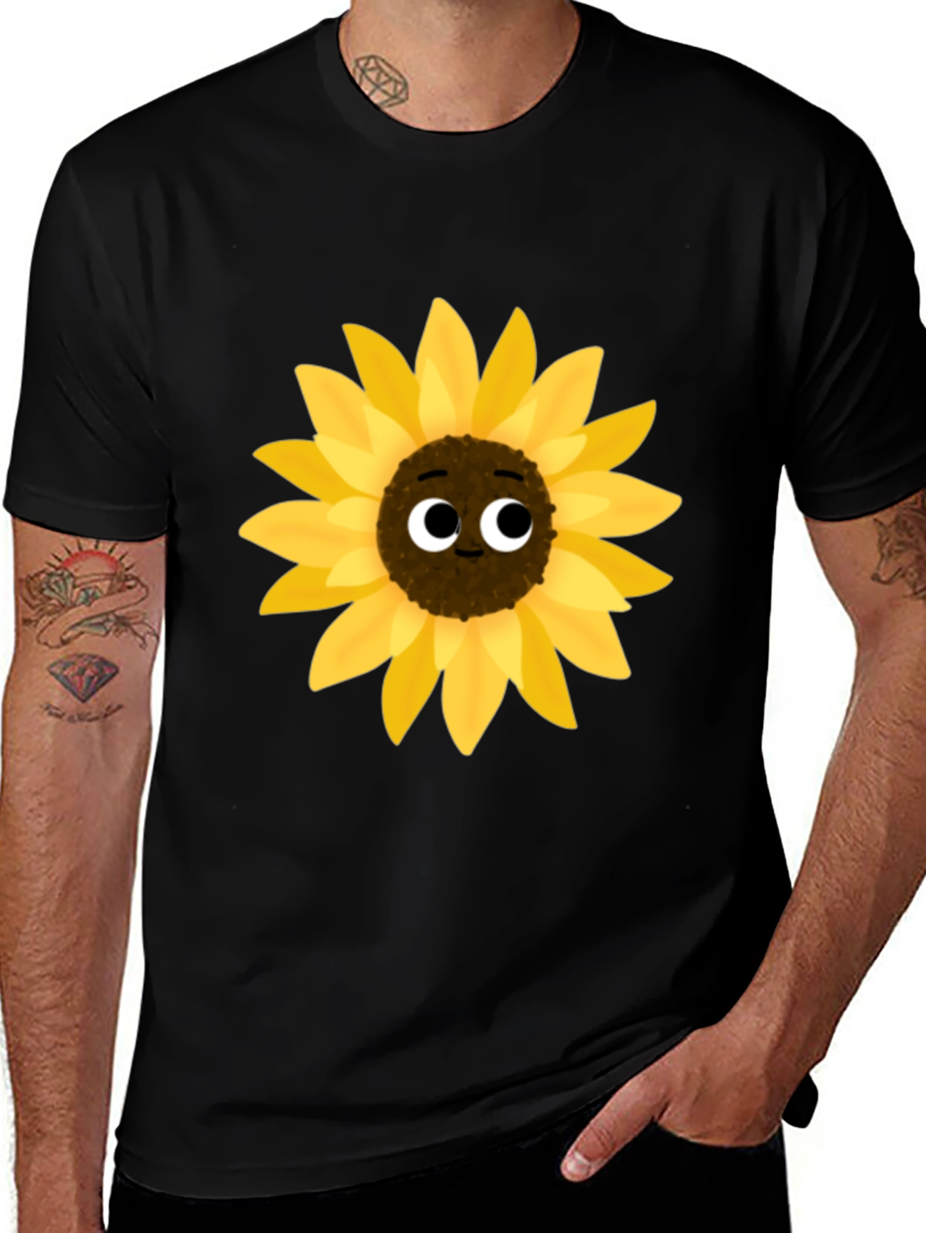 Sunflower Cartoon Graphic Black T-Shirt