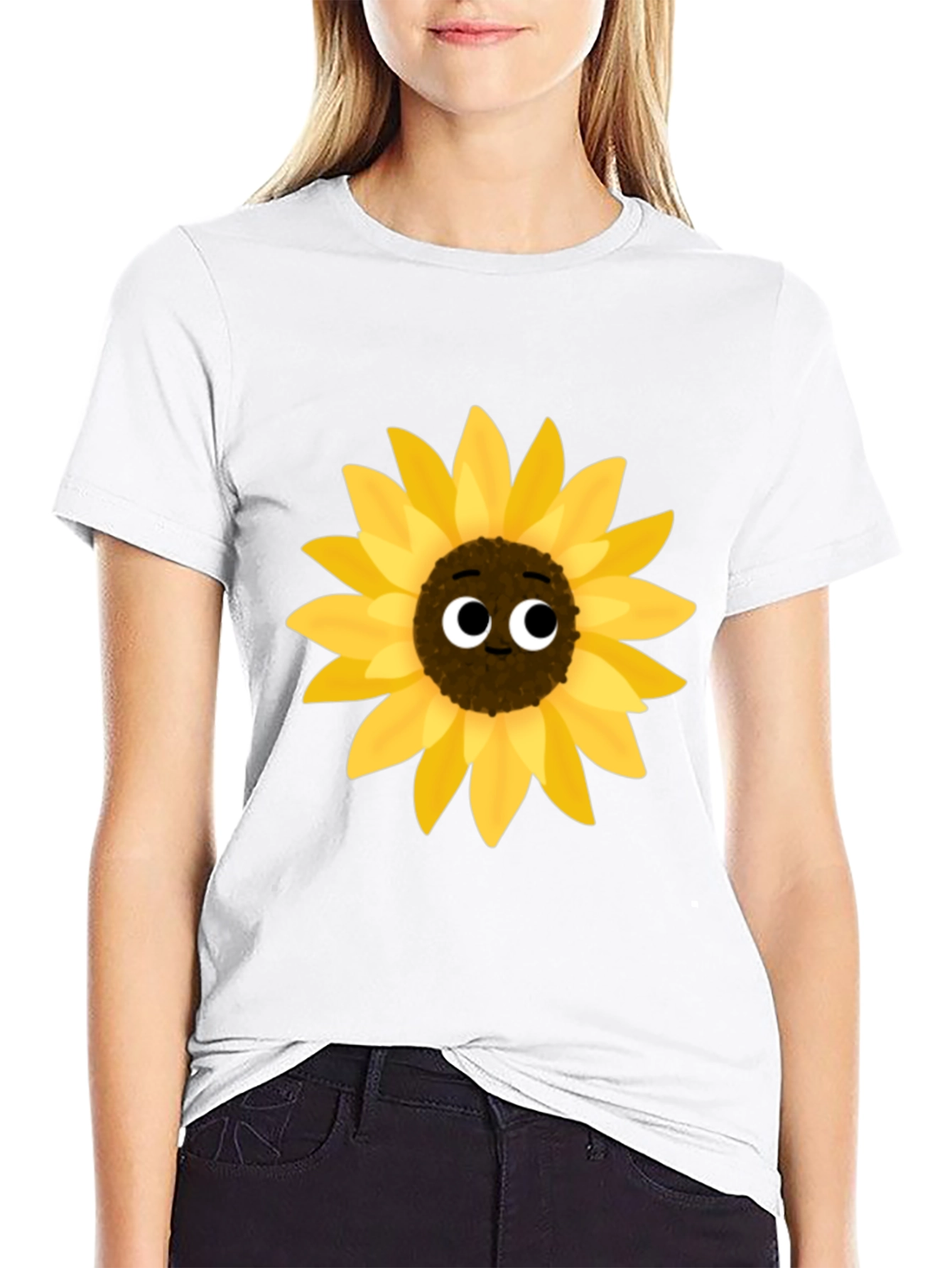 Sunflower Cartoon Graphic Black T-Shirt