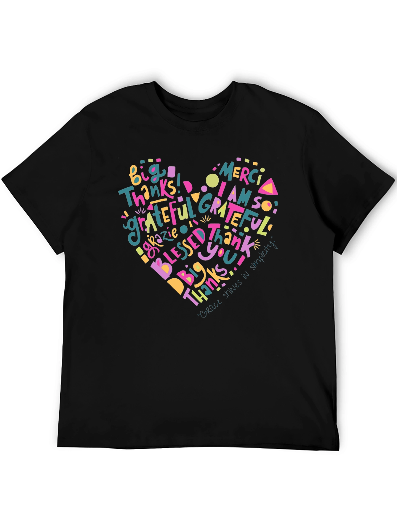 Grateful Heart Graphic Print Black T-Shirt