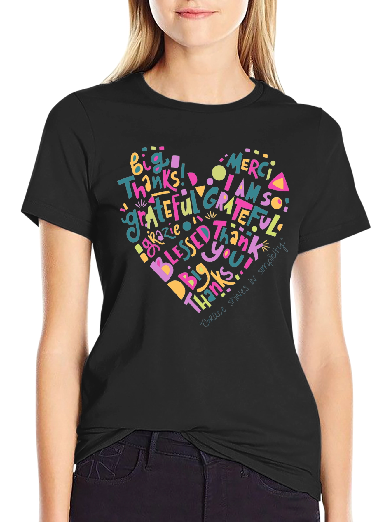 Grateful Heart Graphic Print Black T-Shirt