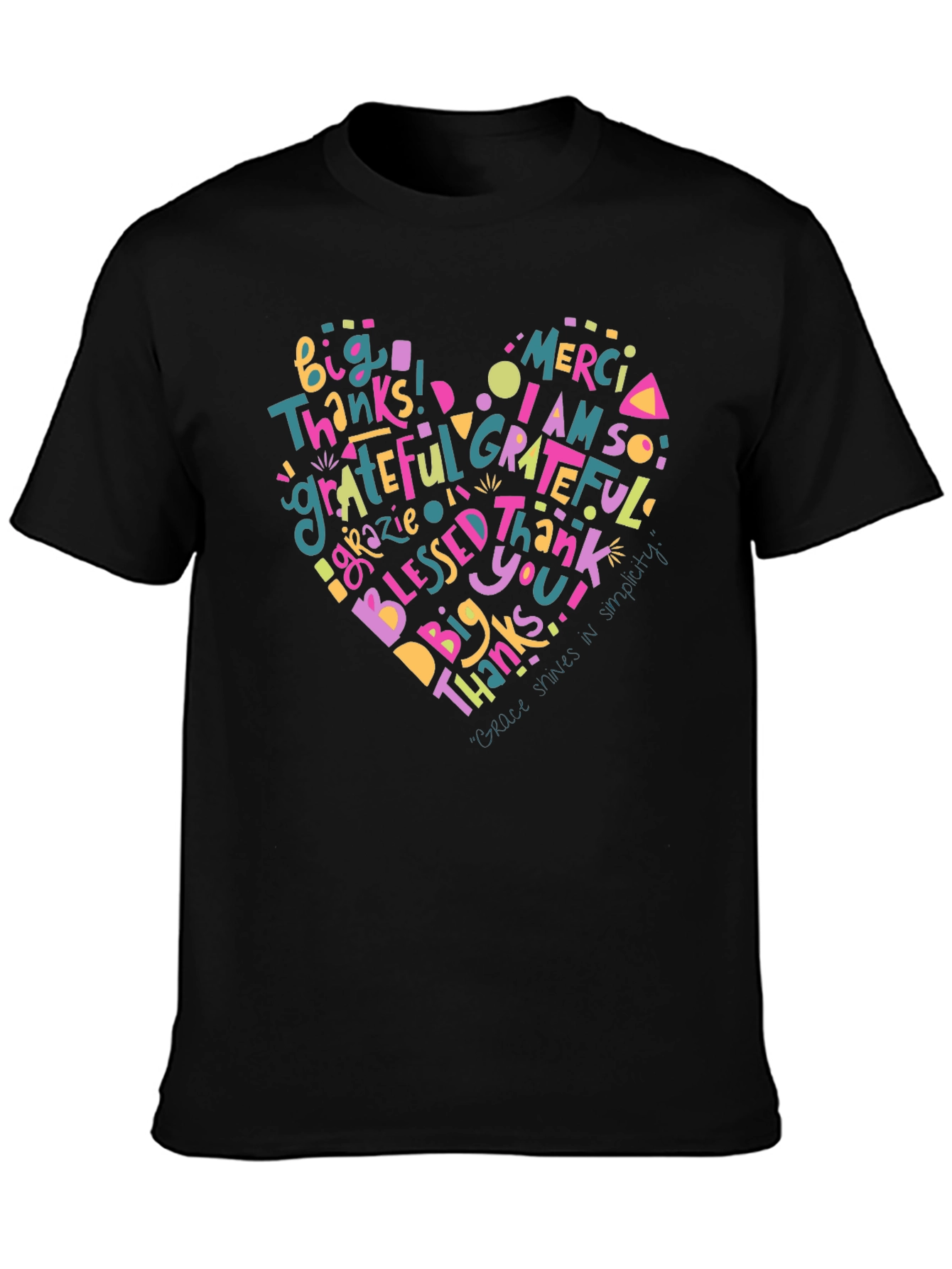 Grateful Heart Graphic Print Black T-Shirt