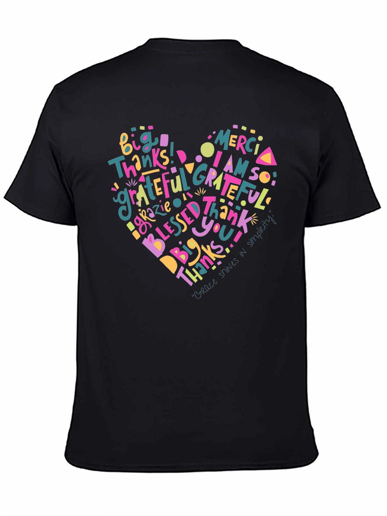 Grateful Heart Graphic Print Black T-Shirt