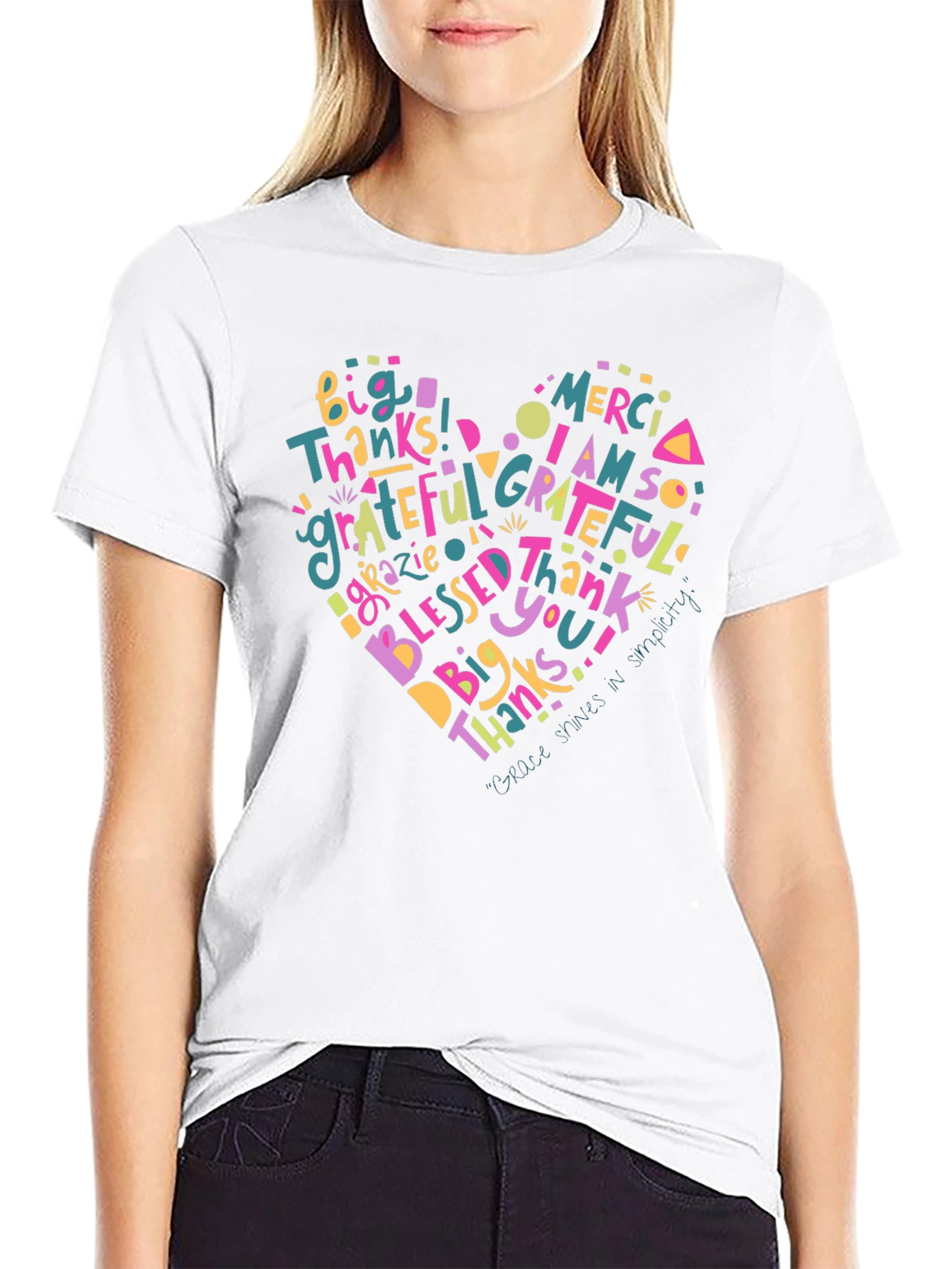 Grateful Heart Graphic Print Black T-Shirt