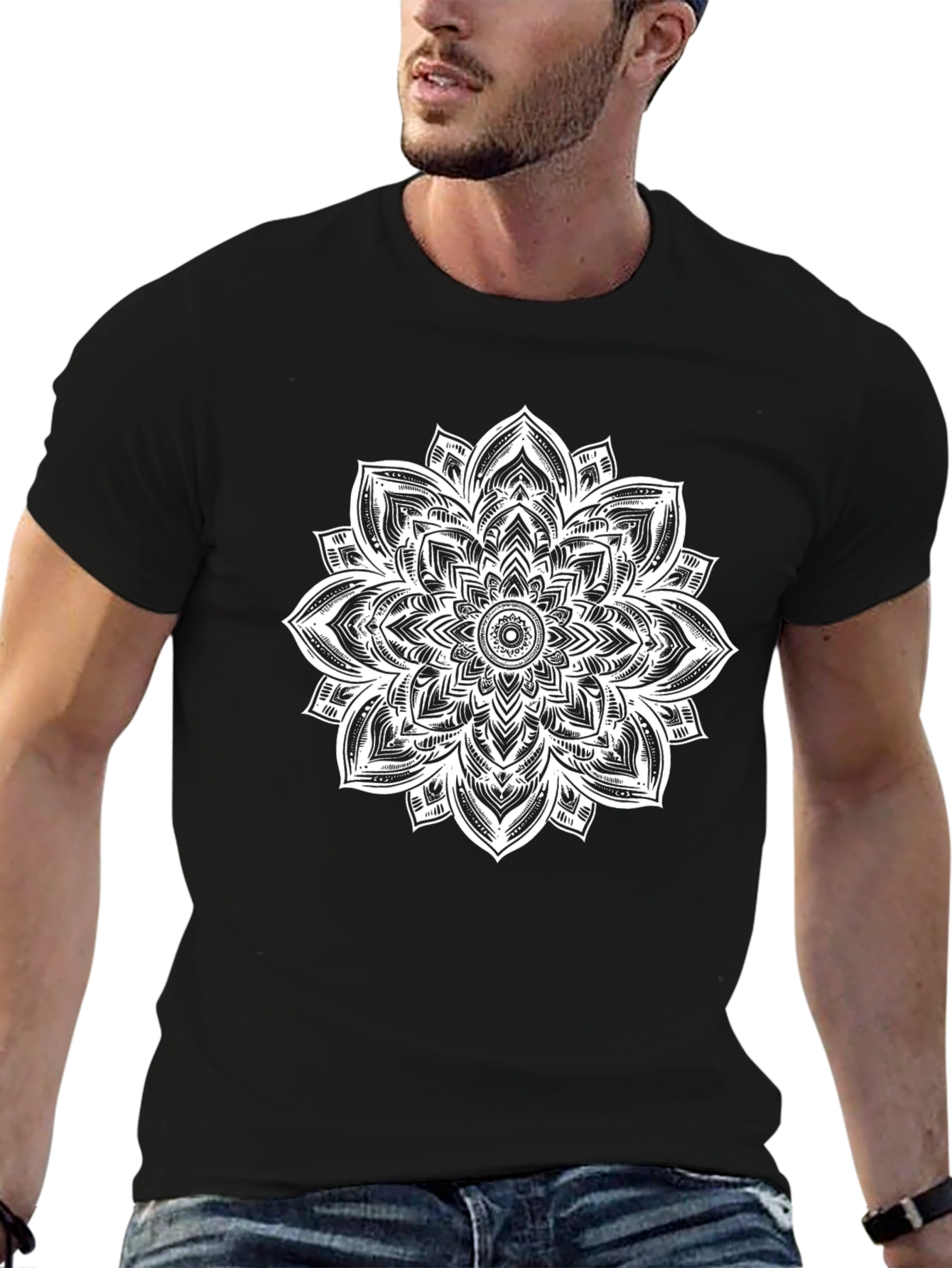 Mandala Graphic Tee - Black Cotton Casual Comfort