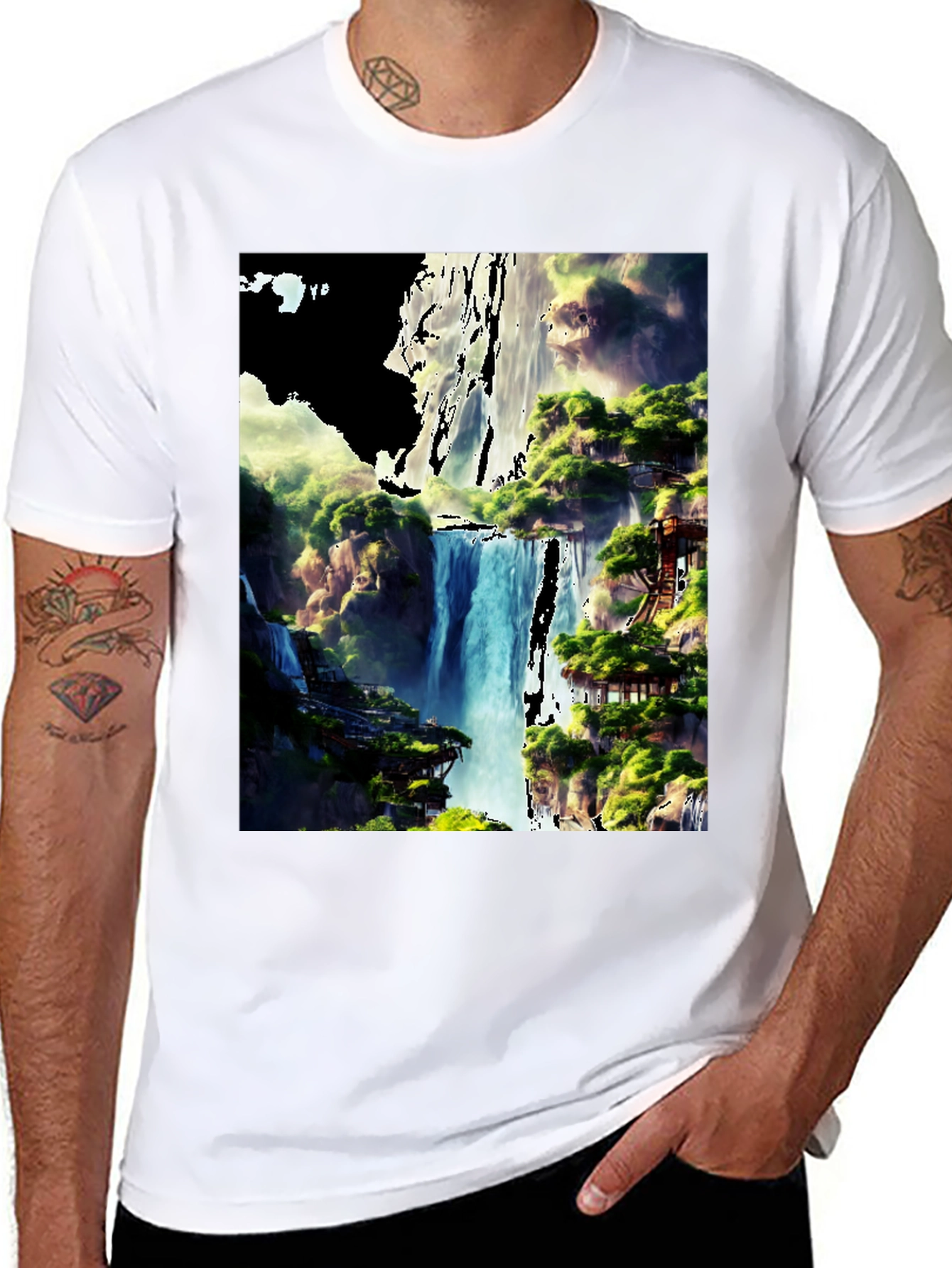 Waterfall Vista Graphic Tee - Nature Lovers T-Shirt