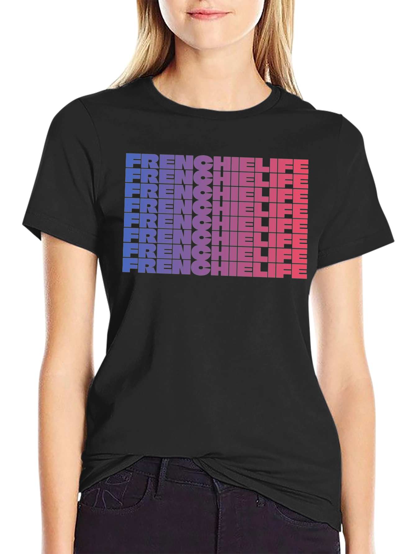 Frenchie Life Graphic Tee - Gradient Word Stack