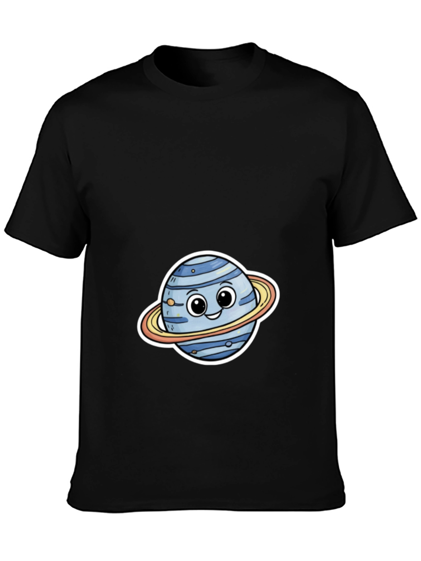 Cute Planet Cartoon Graphic Tee - Black