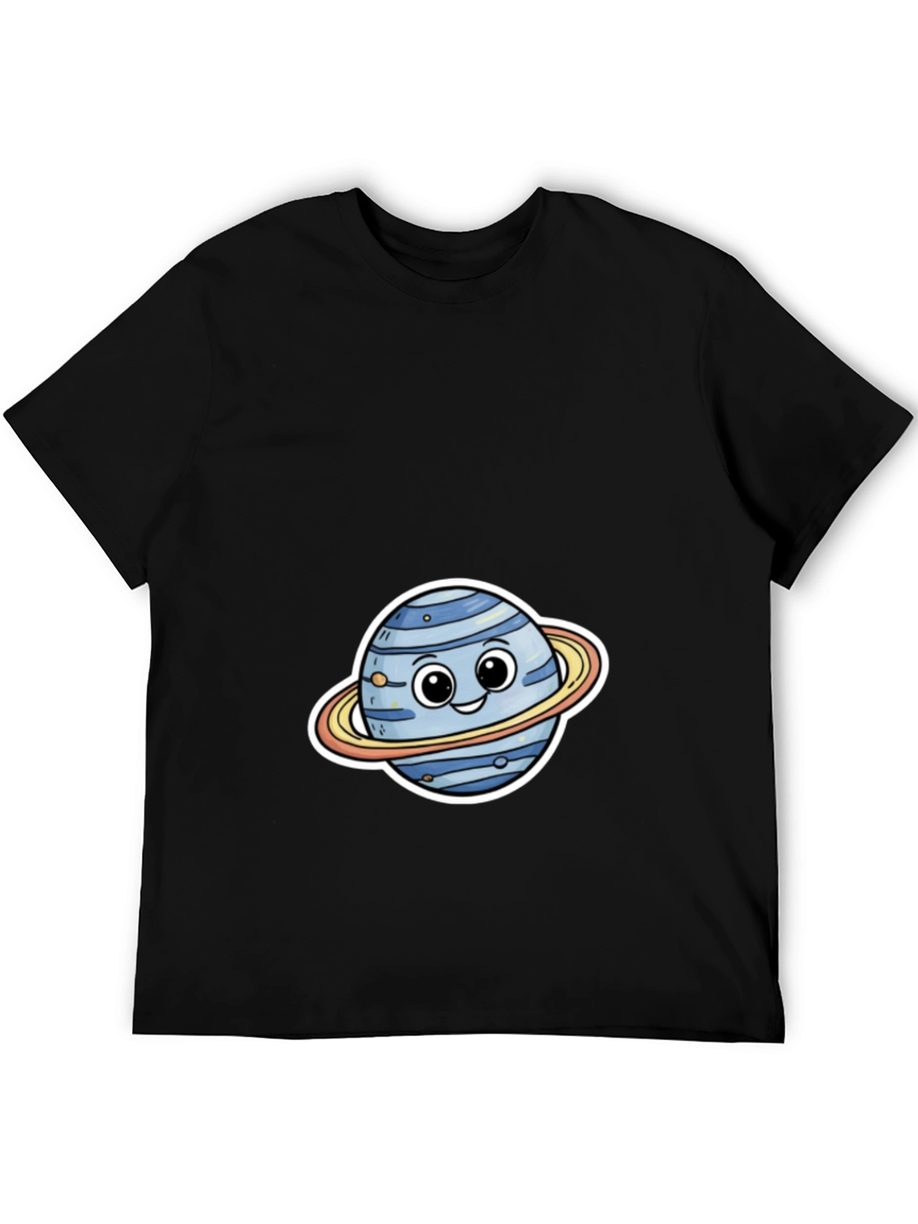 Cute Planet Cartoon Graphic Tee - Black